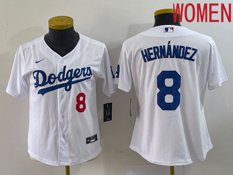 Women Los Angeles Dodgers #8 Hernandez White Nike Game 2023 MLB Jerseys